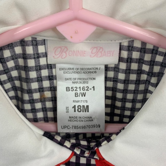 Bonnie Baby girls dress smocked neck ruffles red ladybug  black & white gingham - Picture 5 of 9